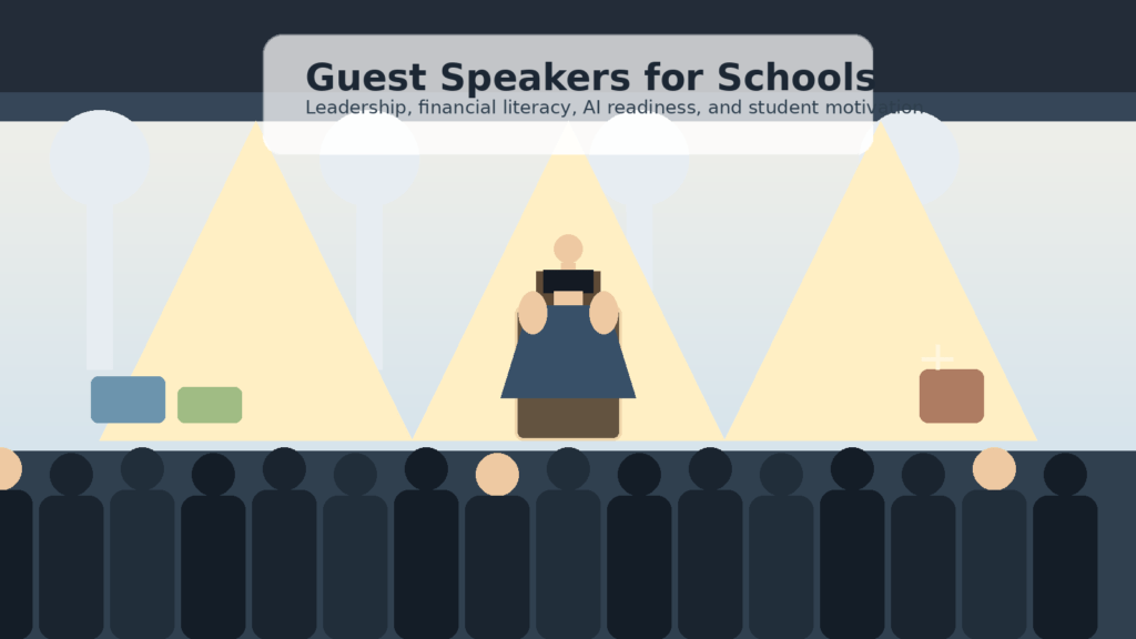A school speaker inspiring a diverse student audience during an assembly