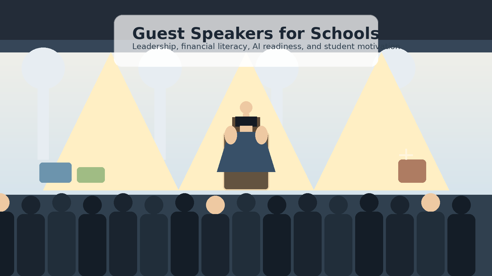 A school speaker inspiring a diverse student audience during an assembly
